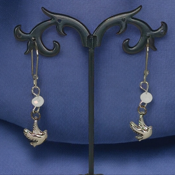 Silver Hypoallergenic Dangle Drop Earrings Doves Western Christian Corpcore 90s - Picture 1 of 12